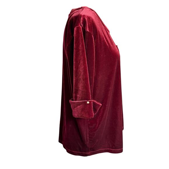 RALPH LAUREN L Women Burgundy Stretch Velvet Velour Pullover S/S Pocket Top - Picture 4 of 12